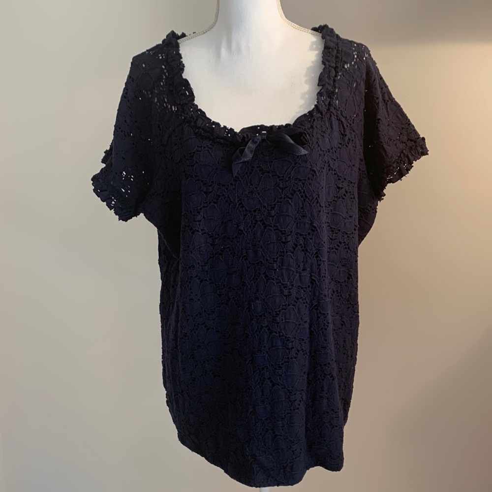 INC International Concepts Woman Navy Blue Lace Top 1X